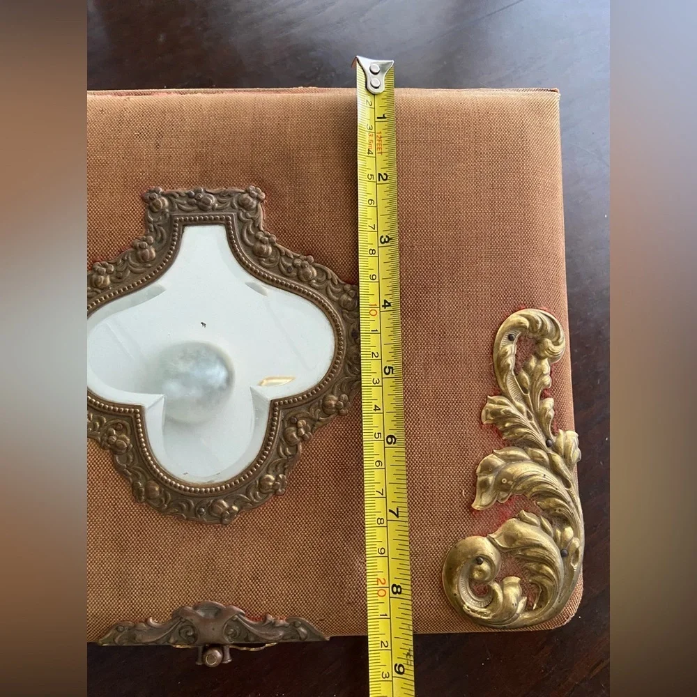 Antique 1894 Victorian Photo Album with Mirror, Built in Stand, Brass Accents